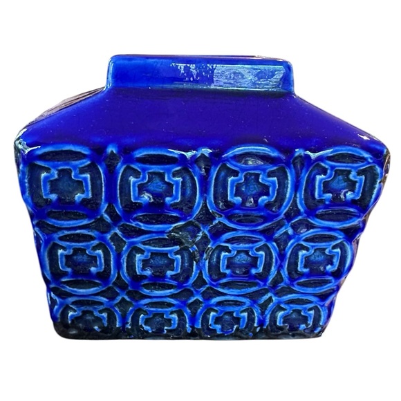 Vintage 70s Retro Mid Century Cobalt Blue Ceramic Vase - Picture 5 of 12